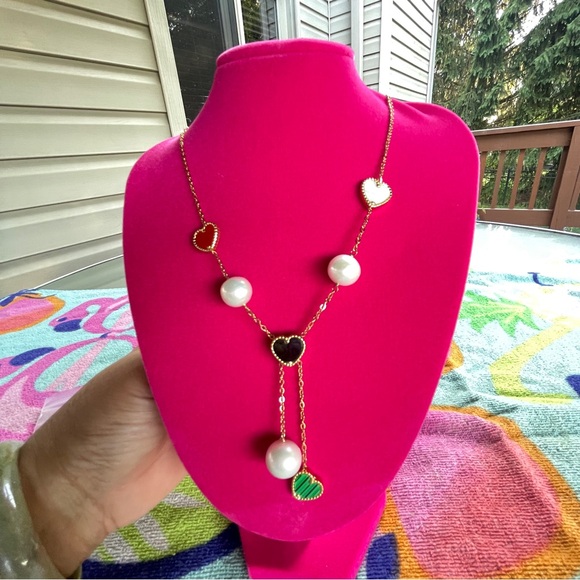 Multi colored ❤️ and Freshwater Pearl Necklace - Picture 1 of 4
